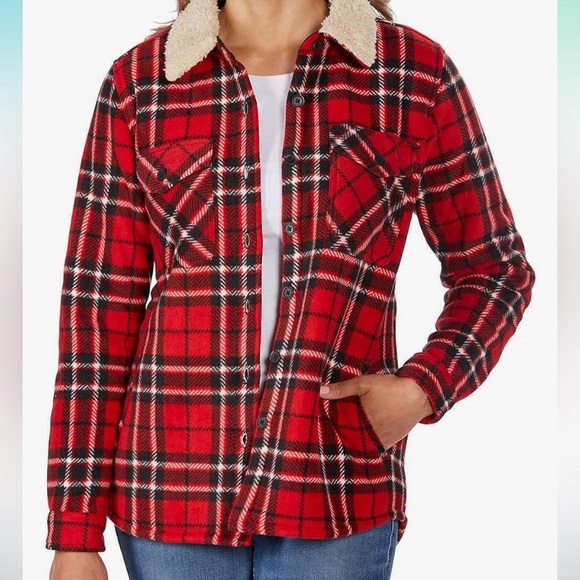 Soho Threads Red Sherpa Lined Flannel Shacket XXL - Picture 1 of 10